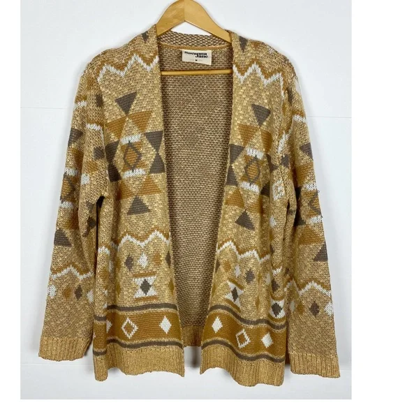 Savanna Jane Cardigan Sweater Size Medium Open Front Aztec Taupe - Picture 1 of 6
